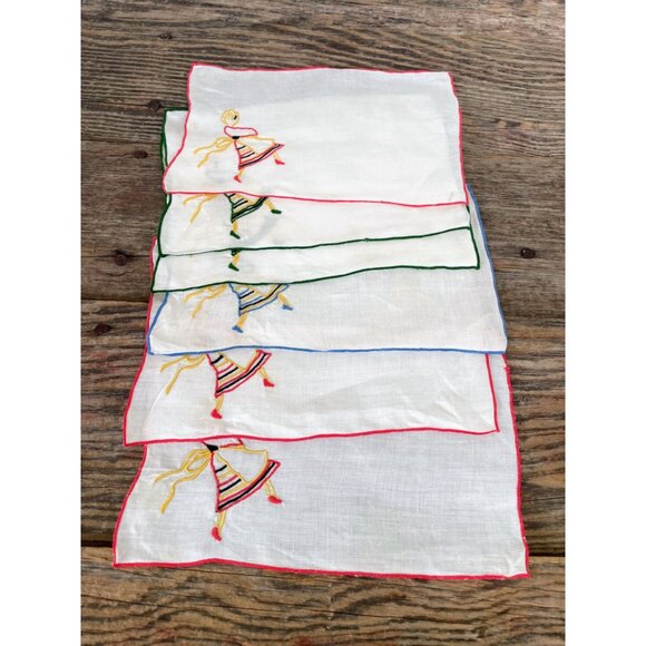 Vintage 1930s Set of 6 Marghab Embroidered Barmaid Cocktail Napkins - Picture 2 of 11